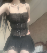 Bonir Shirring Lace Top (Black)