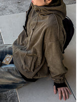 [Lined Fur] Weave Corduroy Hood Jacket
