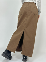 🤎 A/W ブラウンフェミニンキッチュロングAラインブラックスリットスカート