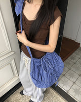 チェック柄シャーリングリボンショルダークロスバッグ