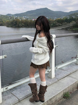 Leader Suede Eyelet Unbalanced Skirt