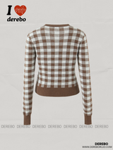 Brown V Checkered Long Sleeve Cardigan