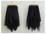 アシンメトリカル レイヤード ミディ チュール フリンジ スカート (WHITE, BLACK 2COLORS!)