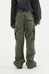 Ness pigment washed cargo denim pants