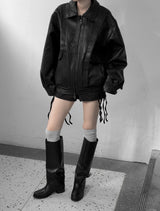 (unisex) Panel Deep Two-Way Leather Jacket
