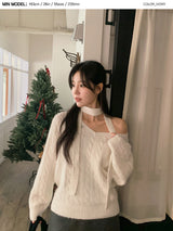 Laura Twist Loose V-neck Wool Knit +Tie Set (6color)