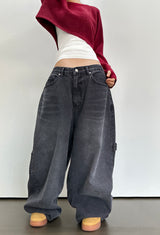 (UNISEX) バルーンデニムワイド BANDING-DETAIL HIP LOOSE BOXY オーバーサイズローライズパンツ - 2 COLOR