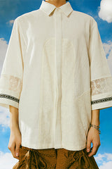 Lace Coloring Linen Shirt Ivory