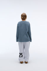 Weekend warrior typography printing stripe long sleeve (Sky-blue)