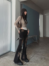 Boldy Eyelet Belted Bootcut Denim Pants
