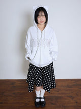 MEOW CAT EAR HOODIE ZIP UP - WHITE