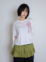 コサージュサイドポイントスリム長袖Tシャツ