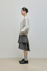 Shirring Zip-up Blouse Jumper_Grey