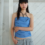 Drape Banded Tube Top Blue