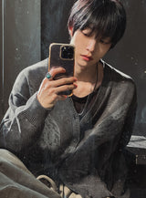 Riggle Washed V-Neck Knit Cardigan