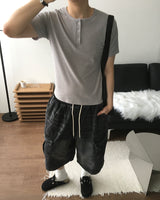 Ribbed Muscle Fit Henley neck Short Sleeve