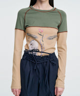 Vintage Owl Graphic Raglan T-shirt _ BEIGE