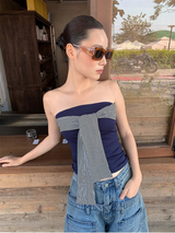 Stripe wrap strap sleeveless tube top