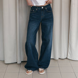 C BACK LOGO WIDE DENIM PANTS_DARK BLUE