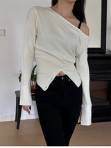 Unbalance slit button knit(3color)