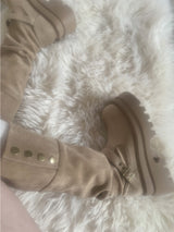 Dion Suede Buckle Long Boots (beige)