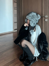 Mini tail soft fur eared fur hat (4 colors)