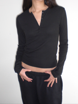 Carlson henley neck T-shirt [Black]