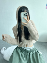 アンゴラクロップフードジップアップ🖤🩷💛🤎💚 - 6カラー
