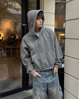 Fleece Henley Neck Pigment Hoodie