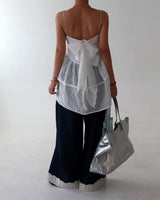 double ribbon jacquard bustier long blouse