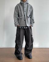 Carbon Wool Hooded Half Coat