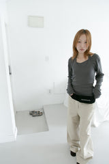 soft deep neck long top(3colors)