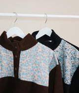 Femme Flower Pattern Quilted Fleece Long Sleeve T-Shirt (Button Detail)