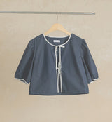 [MADE] ホワイトリボンノットネイビーショートスリーブシャツフリー