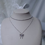 Melting Ribbon Rhinestone Chain Choker Layered Necklace