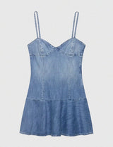 DENIM SKETCH STRAP A-LINE MINI DRESS
