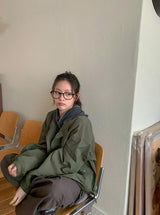 Kidu Color Matching Frill Hood Knit