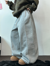 STRING/FLEECE❤SIDE PINTUCK BALLOON LONG PANTS WIDE🤍🩶🖤3COLOR