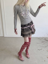 Emoha オリジナル ウィメンズ グレー ロングスリーブ レーストリム スリムフィット セクシーTシャツ