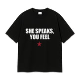 SHE LETTERING OVER FIT T-HISRT (3color)