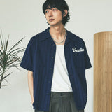 dustin chain stitch bowling shirt navy