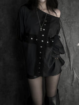 cross stud loose fit long sleeve (2color)