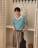 Summer Terry Stripe Collared Short Sleeve Tee