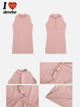 Indie pink back beads sleeveless t-shirt