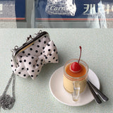 [Cream.ver] Ribbon polkadot frame mini bag (handmade bag)