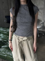 Pigment washing crop t-shirts(4color)