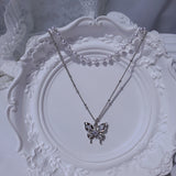 [(G)I-DLE Shuhua Necklace] ミスティックバタフラインレイヤードネックレス - Silver color