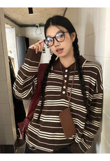 Rugby striped loose fit collar knitwear