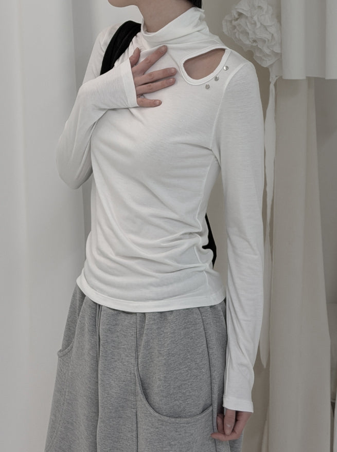 ドロップスタッドスリットハイネックポーラーTシャツ