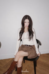 Ivory V-neck Lace Long-sleeved T-shirt